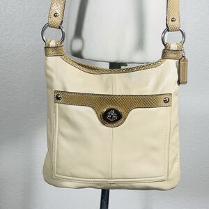 Coach Penelope Ivory Leather Snakeskin Trim Crossbody Purse #F16533